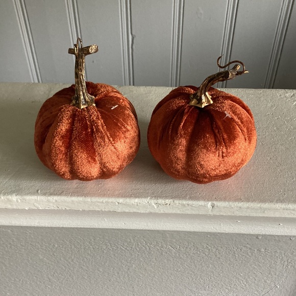 Set of 2- Beautiful Orange Velvet Pumpkins- Fall Holiday Decorations - Picture 9 of 17